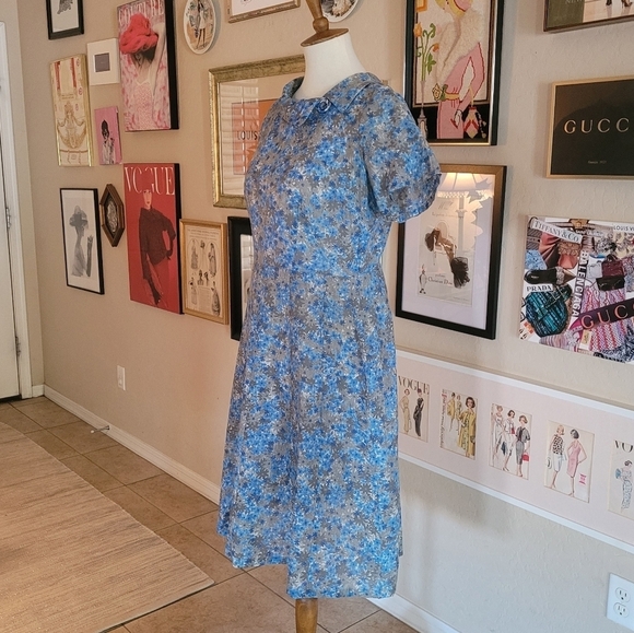 1950's Blue Ditzy Floral A Line Handmade Day Dress - Picture 5 of 8